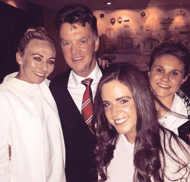 LVG celebrates with ladies from Man City and Everton